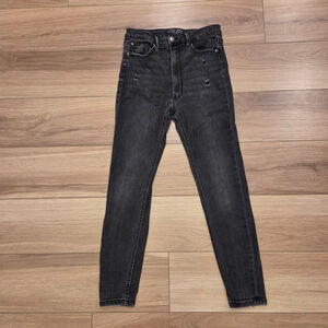 Stradivarius Black Super High Waist Distressed Jeans Size 8